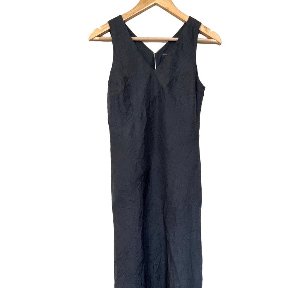 Vintage Banana Republic Charcoal Grey 100% Silk Crinkled Maxi Dress 2 - Picture 2 of 13
